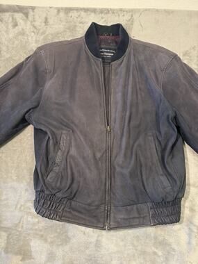 Norm Thompson Men's Medium Blue Quilted Leather Bomber Jacket Work Chore Skate